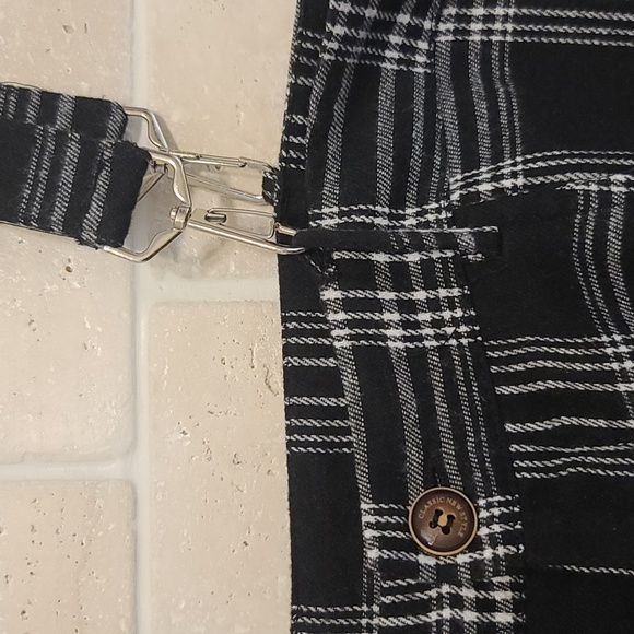 ROMWE Women's Black and White Plaid Pants with Suspenders (Sz M) - Picture 3 of 9